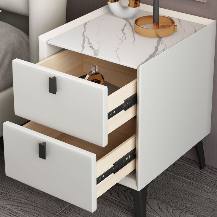 Moderno comodino alto 20 pollici in fiamme 2-cassetto in pietra in pietra imitazione tavolo da notte in legno