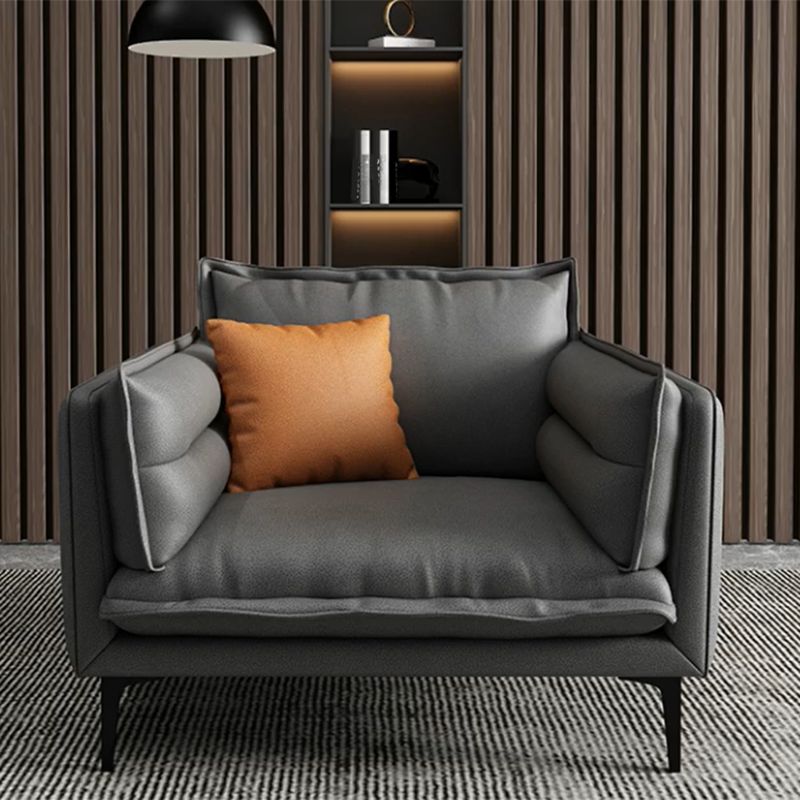 Stain Resistant Faux Leather Contemporary Square Arm Sofa Couch in Grey