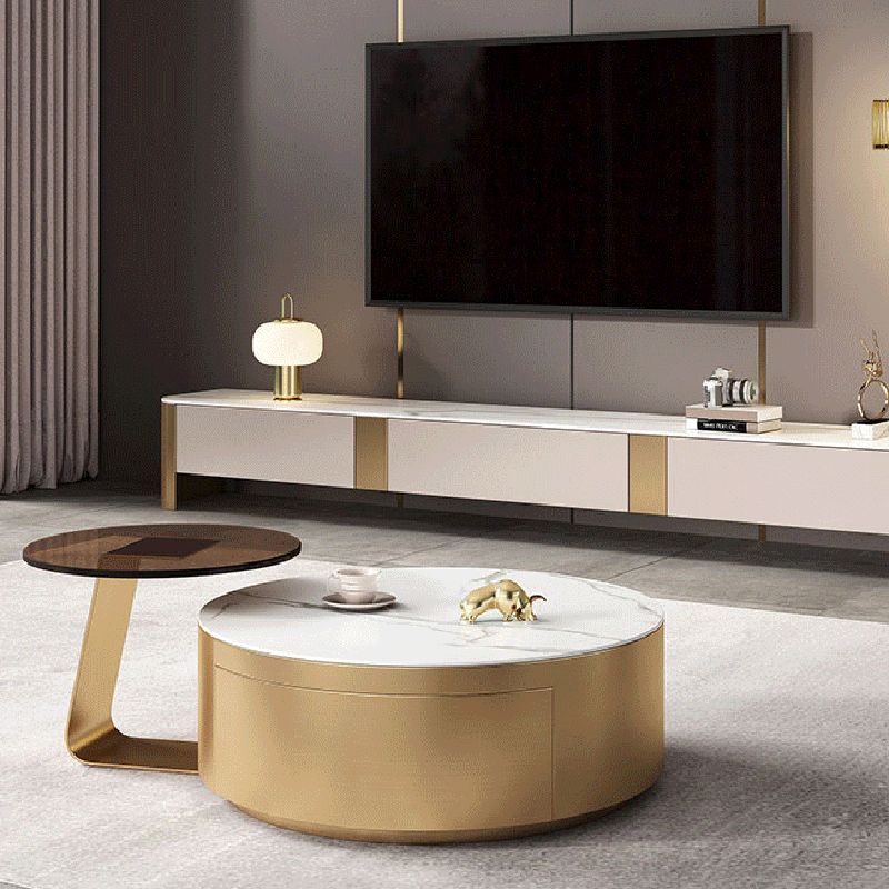 Glam Drum Coffee o End Table con cassetti di stoccaggio in ardesia