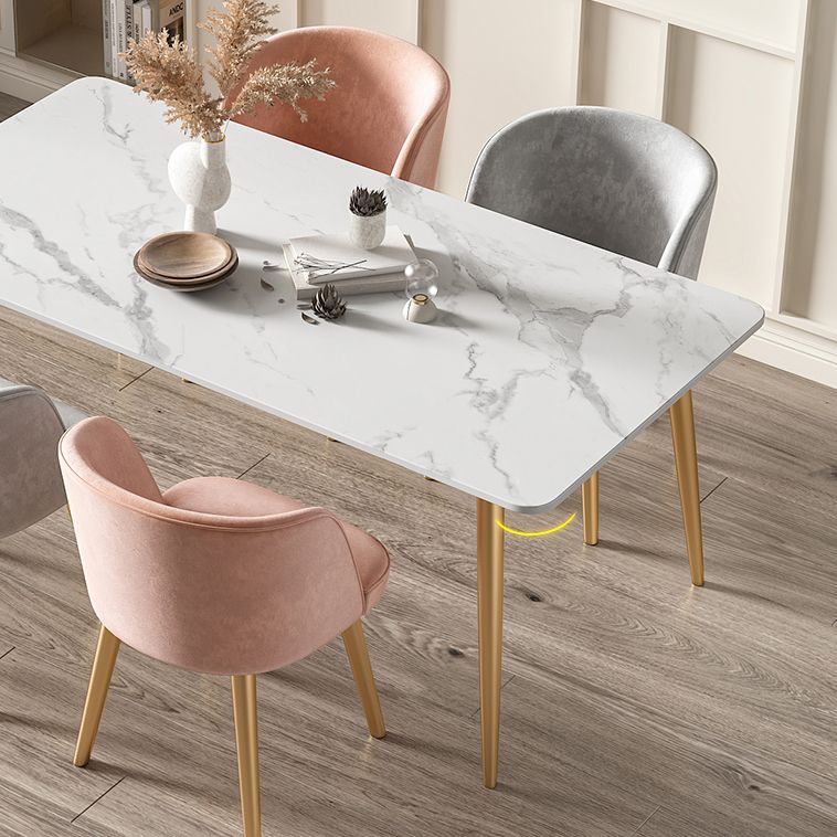 Rectangle 4 Legs Glam Dining Table White Fixed Table of Sintered Stone Clearhalo ' dining_table' 'Dining Tables & Seating' 'Dining Tables' 'furn' 'furn_dining_table' 'Furniture' 'furniture_dining_table' 'Kitchen & Dining Furniture' 'kitchen&dining_furn' 'kitchen' 'kitchen_dining_table' 1200x1200_59849ce6-5b13-44a9-8272-386d25da45b1