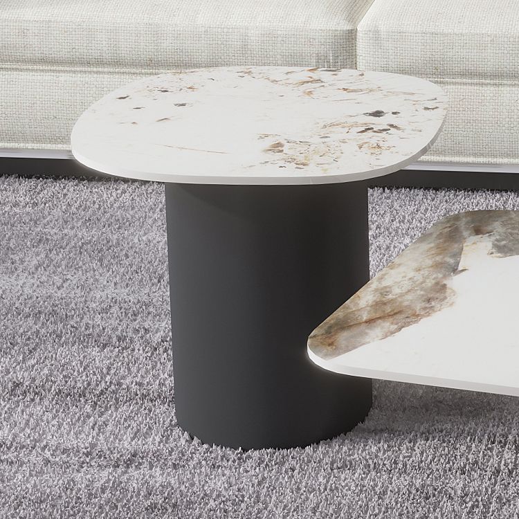 Irregular Slate Top Coffee Table with 2 Legs Modern 2-Piece Cocktail Table Set