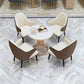 Table à manger ronde à base dorée, Table glamour en Faux marbre pour la maison