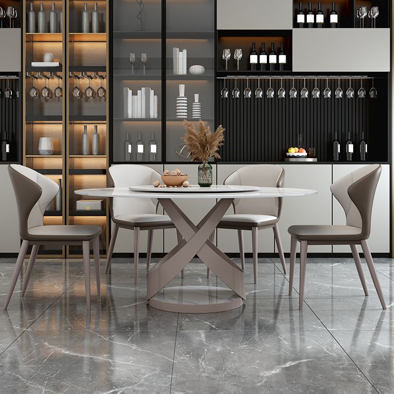 Glam Sintered Stone White Table Round Shape Standard Dining Table for Kitchen Clearhalo ' dining_table' 'Dining Tables & Seating' 'Dining Tables' 'furn' 'furn_dining_table' 'Furniture' 'furniture_dining_table' 'Kitchen & Dining Furniture' 'kitchen&dining_furn' 'kitchen' 'kitchen_dining_table' 1200x1200_5986957b-b120-42be-aad3-6c45f0eb339c