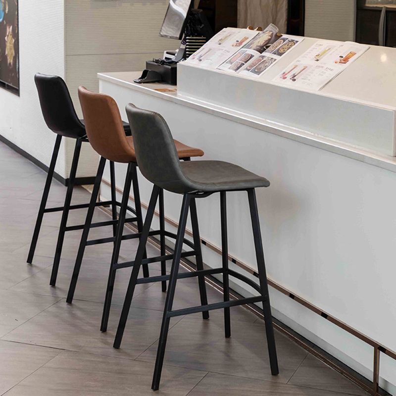 Modern Style Bar-stool Bucket Leather Seat Barstool with Footrest and Iron Legs Clearhalo 'Bar Furniture' 'Bar Stools' 'bar_stools' 'furn' 'furn_bar_stools' 'furniture_bar_stools' 'Kitchen & Dining Furniture' 'kitchen&dining_furn' 'kitchen' 'kitchen_furn' Furniture' 1200x1200_598facda-43c0-4c1f-916a-893aa6e5dce5