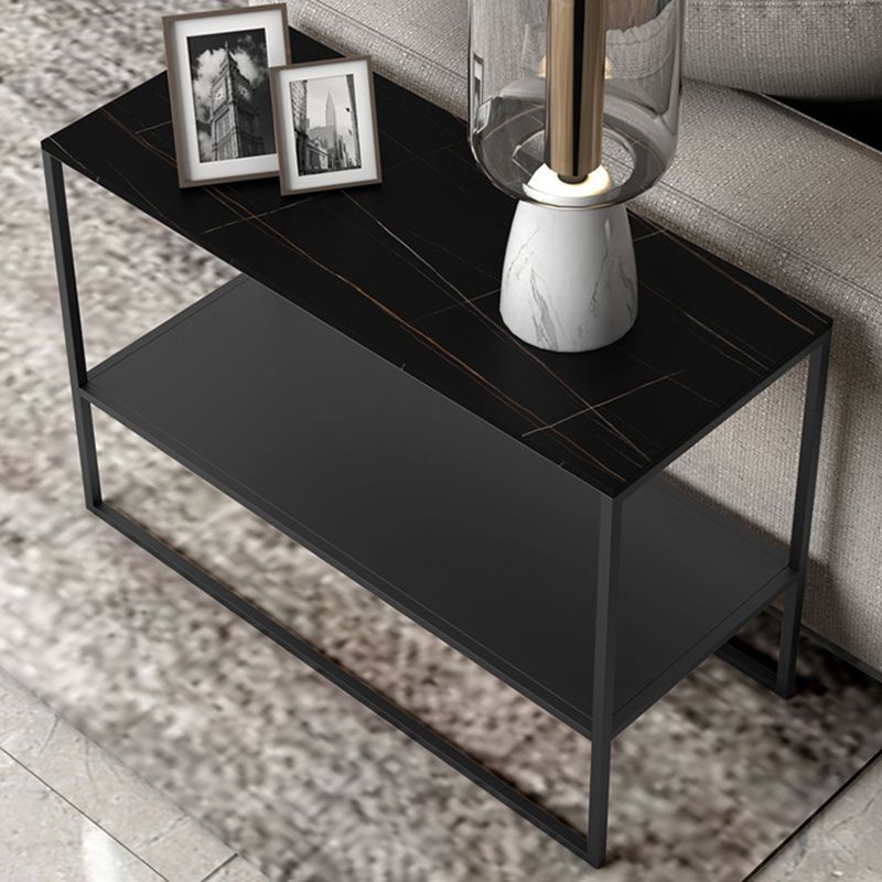 Contemporary Sled with Shelf Rectangular Double Tier Living Room Side Table
