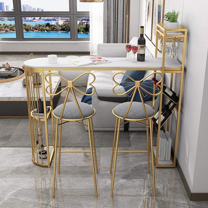 White Stone Glam Indoor Bar Dining Table Iron Double Pedestal Bistro Table with Shelve Clearhalo 'Bar Furniture' 'Bar Tables' 'bar_tables' 'Furniture' 'furniture_bar_tables' 'Kitchen & Dining Furniture' 'kitchen&dining_furn' 'kitchen' 1200x1200_59934745-61cb-4011-99e5-b3dc0cc25048