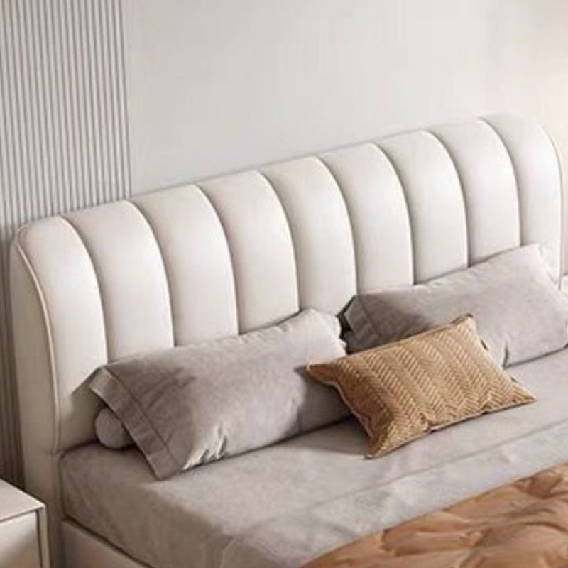 Glam wood Bed Frame Faux Leather Standard Bed with Upholstered Headboard for Bedroom Clearhalo 'Bedroom Furniture' 'Beds' 'furn' 'furn_beds' 'Furniture' 1200x1200_5994a293-6cca-443d-ae9f-b46b8a492cb9