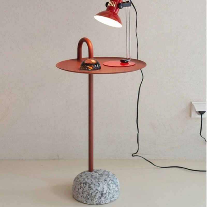 Round Metal Table and Stone Pedestal Base Base Medieval Modern Style Side Table