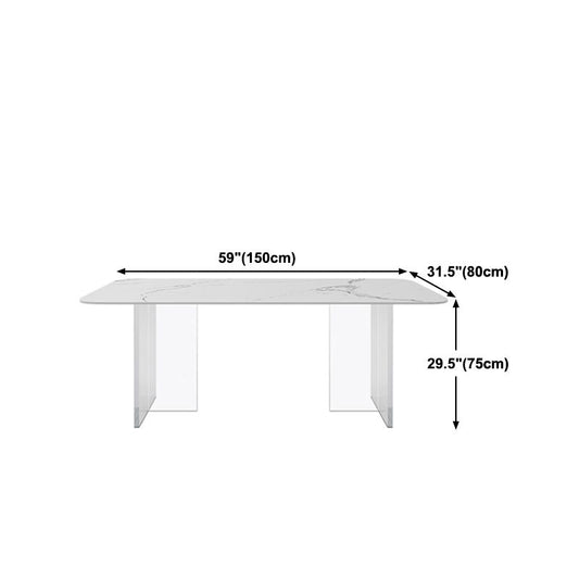 Rectangle Stone Dining Table Contemporary Dining Table with Double Pedestal Base