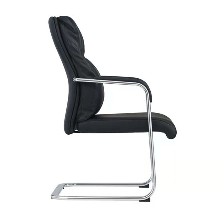 Fauteuil contemporain à accoudoirs fixes sans roues, chaise à dossier haut en cuir noir