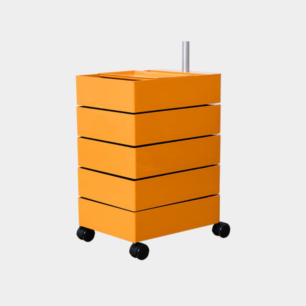 Mesa de noche de plástico de 28 "de altura con cajones y ruedas