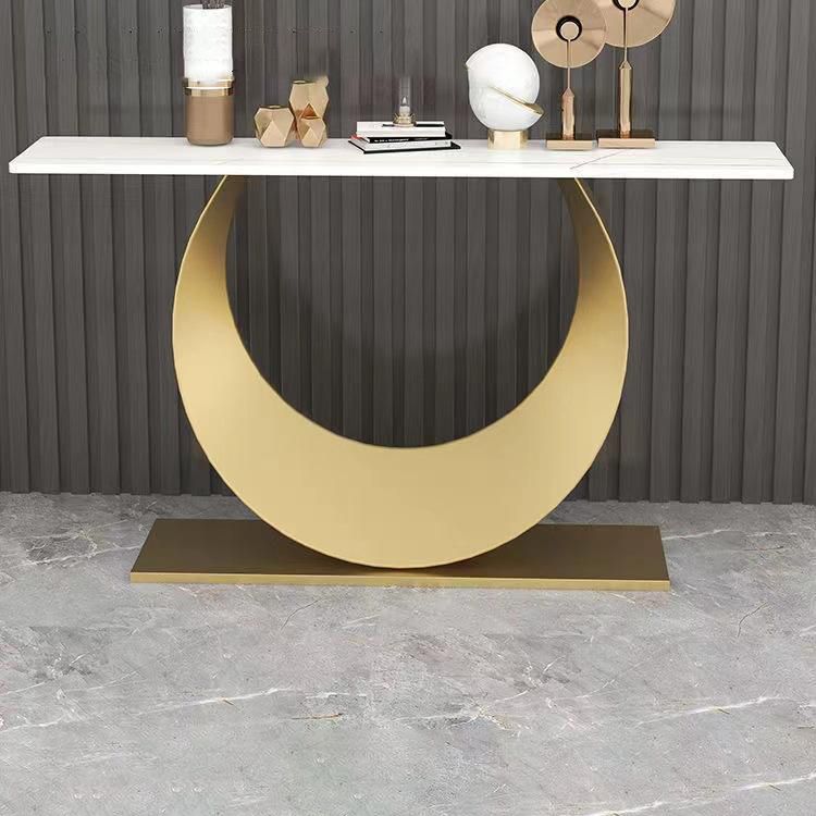 Glam Stone Console Accent Table Rectangle End Table for Hall