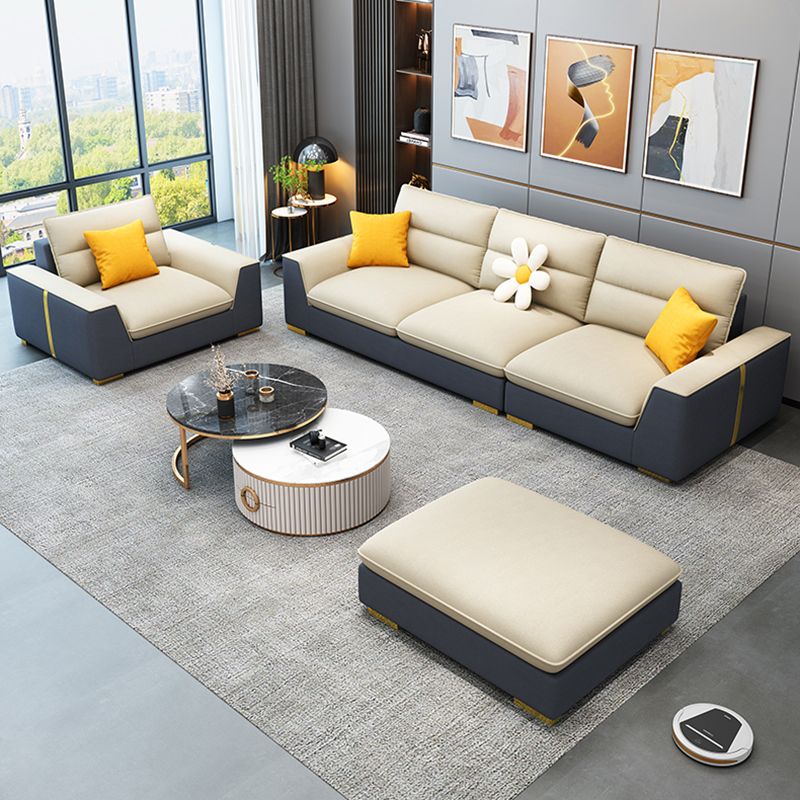 Contemporary Faux Leather Square Arm Sofa with Bolster Pillows for Living Room Clearhalo 'furn' 'furn_sectionals' 'Furniture' 'furniture_sectionals' 'kitchen' 'kitchen_sectionals' 'Living Room Furniture' 'Sectionals' 1200x1200_59a2d3ed-1f32-4da5-856f-9094c7a69c15