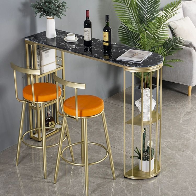Marble Bistro Bar Desk with Specialty Table Top Double Pedestal Table - 41.3" H Clearhalo 'Bar Furniture' 'Bar Tables' 'bar_tables' 'furn' 'furn_bar_tables' 'Furniture' 'furniture_bar_tables' 'Kitchen & Dining Furniture' 1200x1200_59a88f6f-3923-4f24-a464-7228a23dc15d