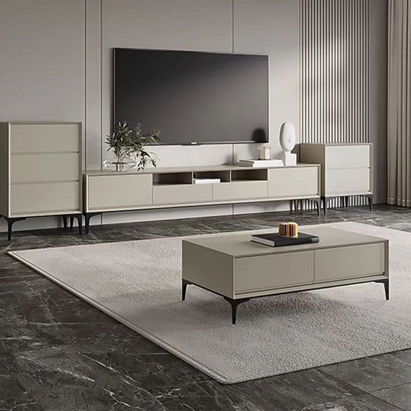 Modern Stone & Wood TV stand 18.11 "H 3/4-Drawer TV con scaffali