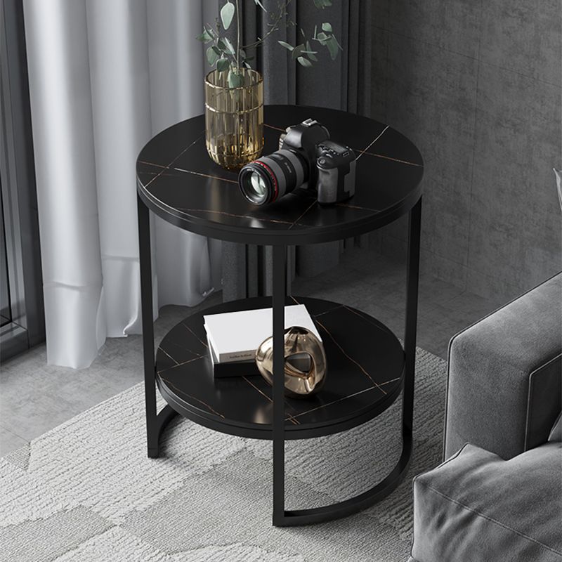 Metal Frame Side End Table Round Stone Top Side Table with Shelf Clearhalo 'Coffee & Accent Tables' 'End & Side Tables' 'end_side_tables' 'furn' 'furn_end_side_tables' 'Furniture' 'Living Room Furniture' 1200x1200_59af6092-7d5d-44f4-8d68-7a0322b904e2