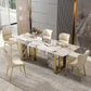 Luxury Sintered Stone Top Dining Table Rectangle Table with Gold Double Pedestal Clearhalo ' dining_table' 'Dining Tables & Seating' 'Dining Tables' 'furn' 'furn_dining_table' 'Furniture' 'furniture_dining_table' 'Kitchen & Dining Furniture' 'kitchen&dining_furn' 'kitchen' 'kitchen_dining_table' 1200x1200_59b00519-b77d-4163-a820-51ae4e53c237