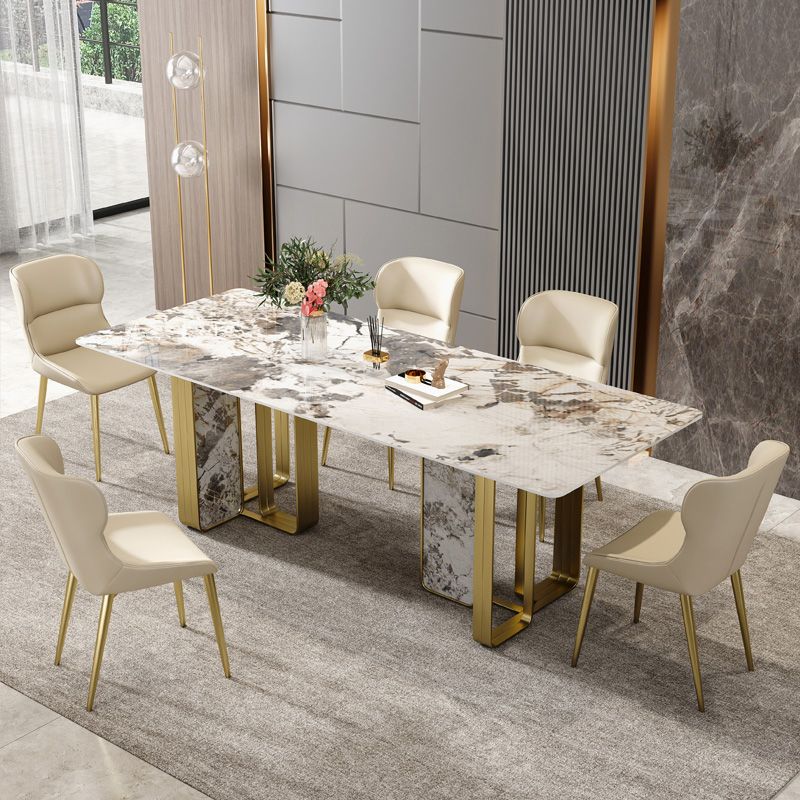 Luxury Sintered Stone Top Dining Table Rectangle Table with Gold Double Pedestal Clearhalo ' dining_table' 'Dining Tables & Seating' 'Dining Tables' 'furn' 'furn_dining_table' 'Furniture' 'furniture_dining_table' 'Kitchen & Dining Furniture' 'kitchen&dining_furn' 'kitchen' 'kitchen_dining_table' 1200x1200_59b00519-b77d-4163-a820-51ae4e53c237