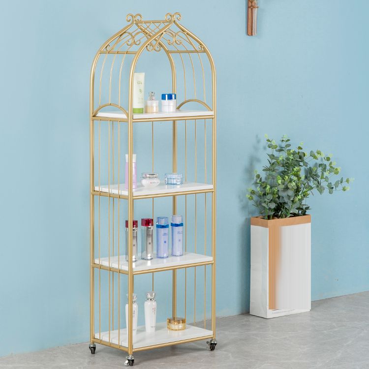 Glam Antique Finish Shelf Bookcase Metal Standard Bookshelf with Rectangular Shelves