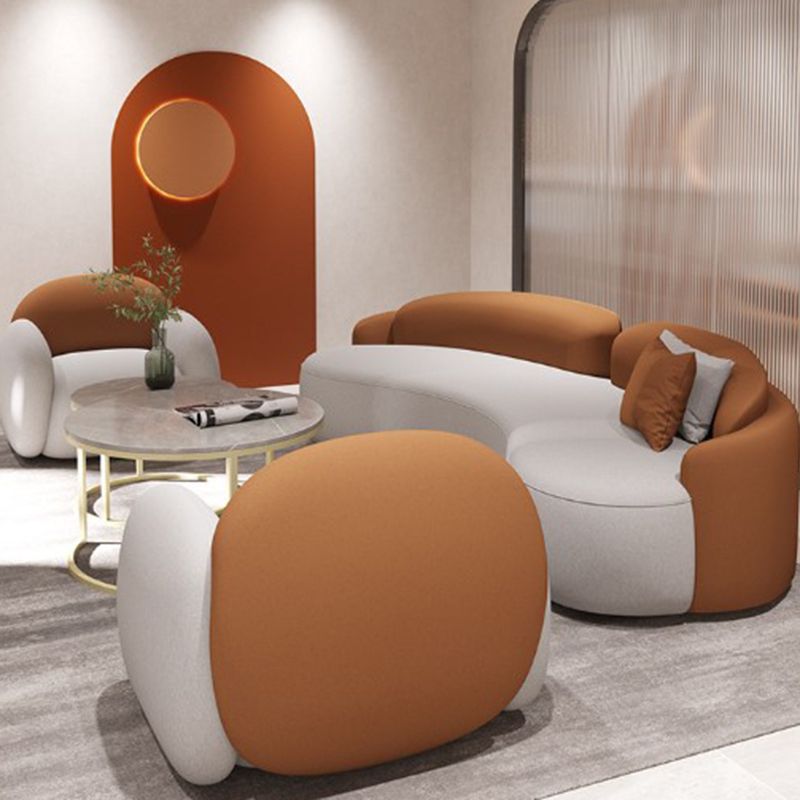 Curved Cushions Sofa Contemporary Faux Leather Seating in White and Orange Clearhalo 'furn' 'furn_sofas' 'Furniture' 'Living Room Furniture' 'Sofa' 'sofas' 1200x1200_59bd0252-8b54-46db-81d0-bda82925b258