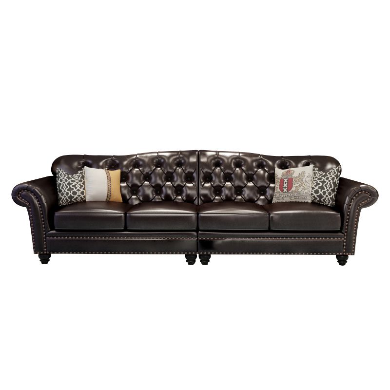 Traditional Living Room Brown Sofa 4-seat Genuine Leather Seating