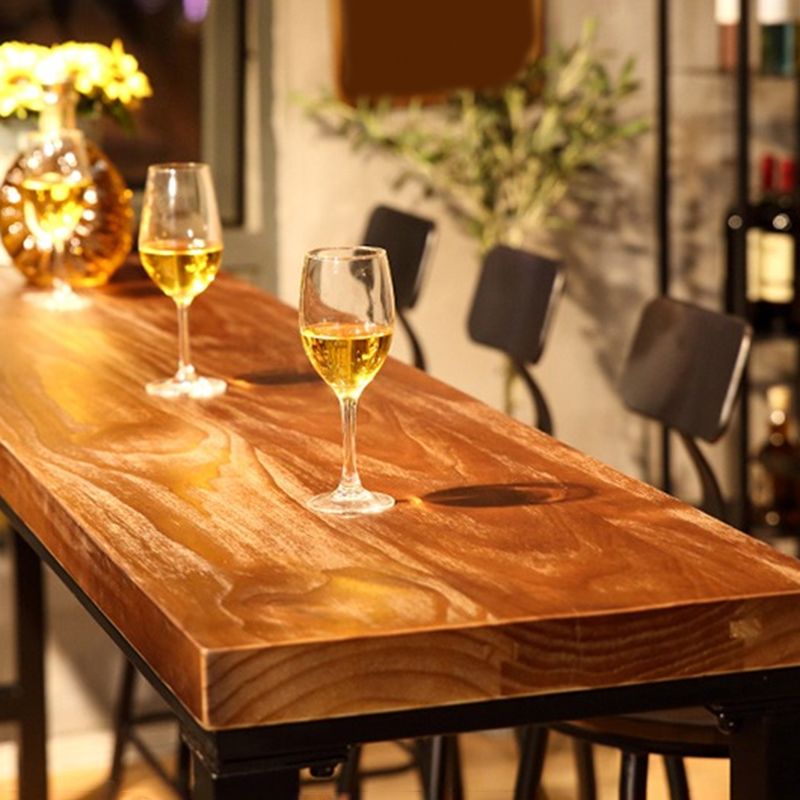 Industrial Solid Wood Bar Table Trestle Base Dining Table for Bistro