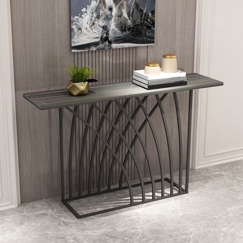 Glam Style Rectangle Top Accent Table with Abstract Iron Base for Hall