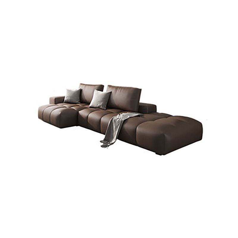 American Traditional Faux Square Arm Sectionals 37.4"High Leather Cushions Sofa,Dark Brown Clearhalo 'furn' 'furn_sectionals' 'Furniture' 'furniture_sectionals' 'kitchen' 'kitchen_sectionals' 'Living Room Furniture' 'Sectionals' 1200x1200_59cd8b7f-920d-4150-ae63-77d2fa765266