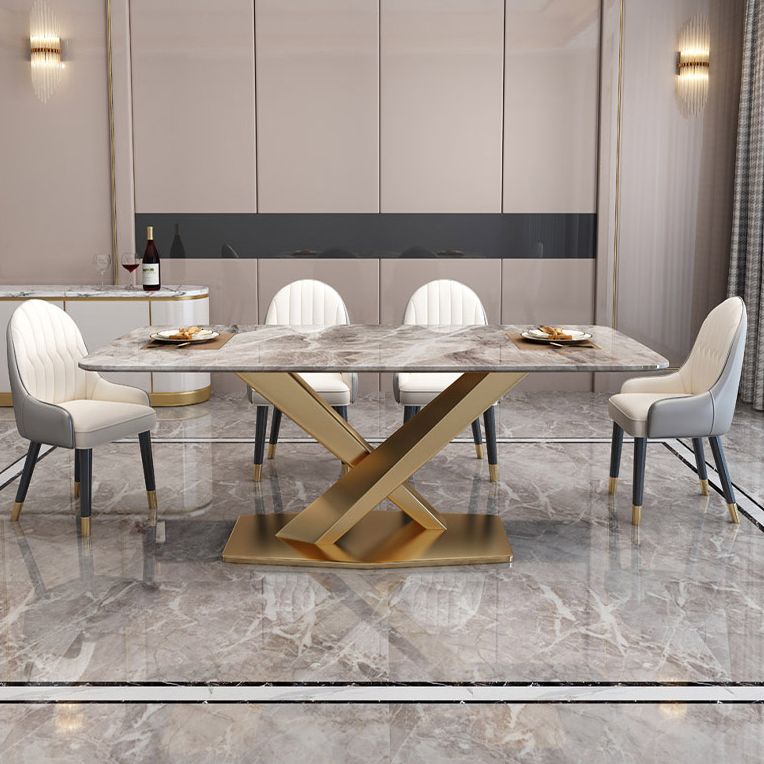 Glam Sintered Stone Kitchen Dining Table Rectangle Standard Dining Table with Pedestal Base Clearhalo ' dining_table' 'Dining Tables & Seating' 'Dining Tables' 'furn' 'furn_dining_table' 'Furniture' 'furniture_dining_table' 'Kitchen & Dining Furniture' 'kitchen&dining_furn' 'kitchen' 'kitchen_dining_table' 1200x1200_59d01784-2734-4734-b7f5-82dafa0ec6ed