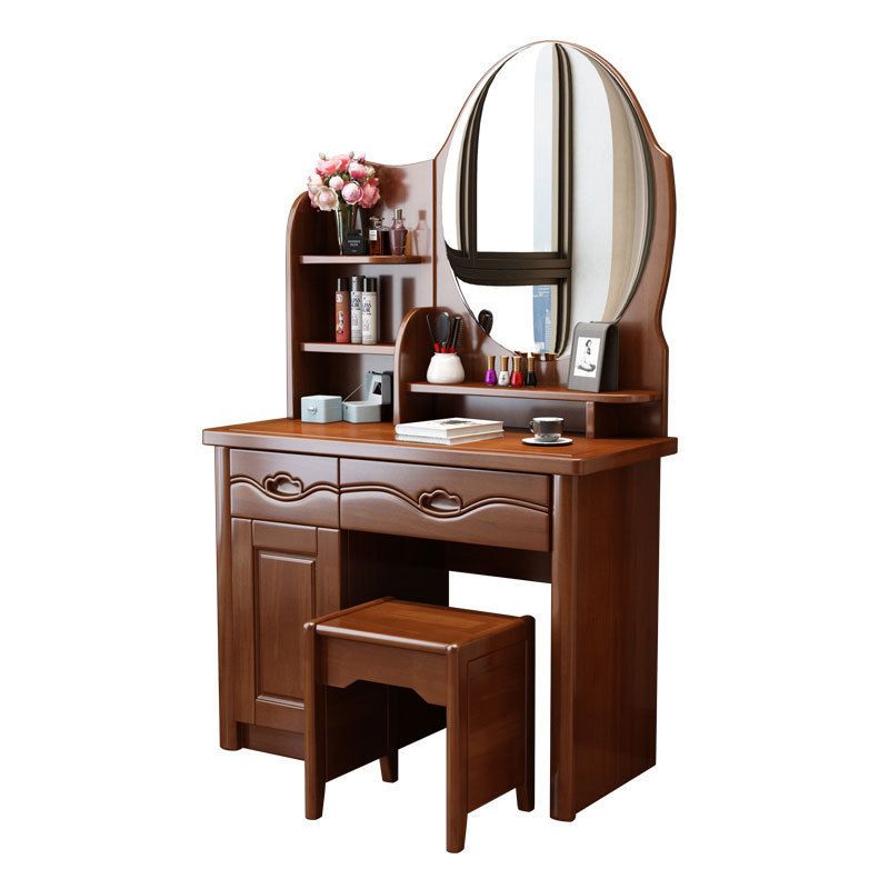 16.92" Wide Makeup Table with 2 Drawers Brown Vanity Tables with Mirror