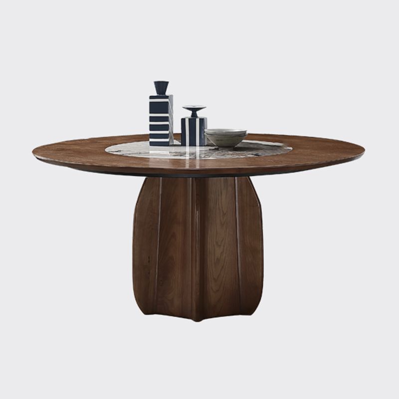 Ash Wood Round Dining Table Brown Convertible Pedestal Room Kitchen Table