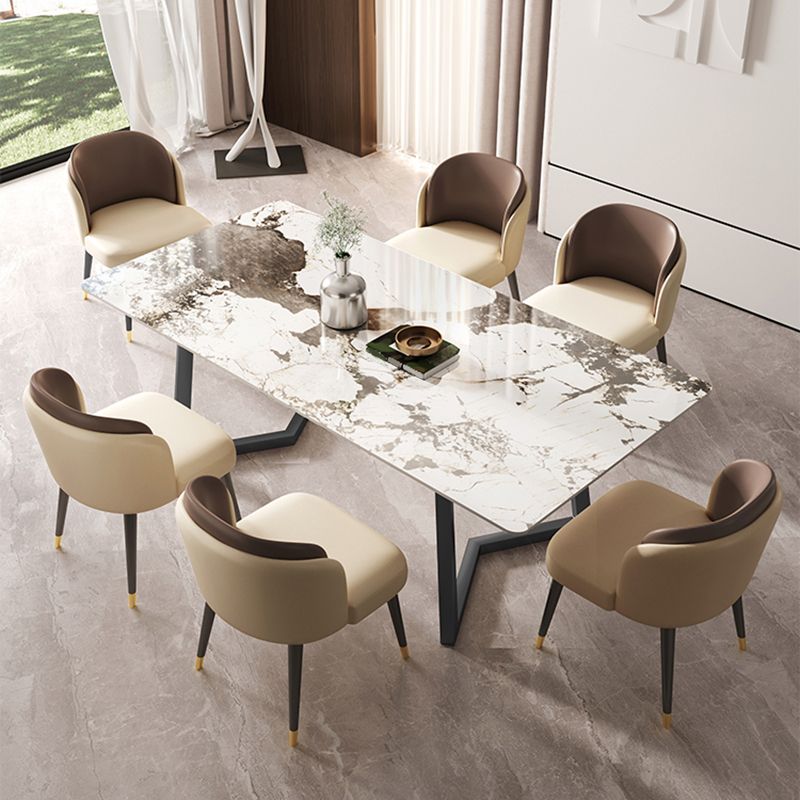 Modern 1/2/3/5/7 Pieces Dining Set Sintered Stone Dining Table Set with Leather Chairs Clearhalo 'Dining Room Sets' 'Dining Tables & Seating' 'dining_room_set' 'furn' 'furn_dining_room_set' 'Furniture' 'furniture_dining_room_set' 'Kitchen & Dining Furniture' 'kitchen&dining_furn' 'kitchen' 1200x1200_59d3fb84-0066-42b7-a18d-29a7683bed84