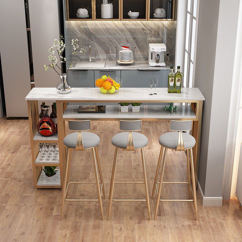 Contemporary Bistro Bar Desk Storage Indoor Double Pedestal Bistro Bar Table