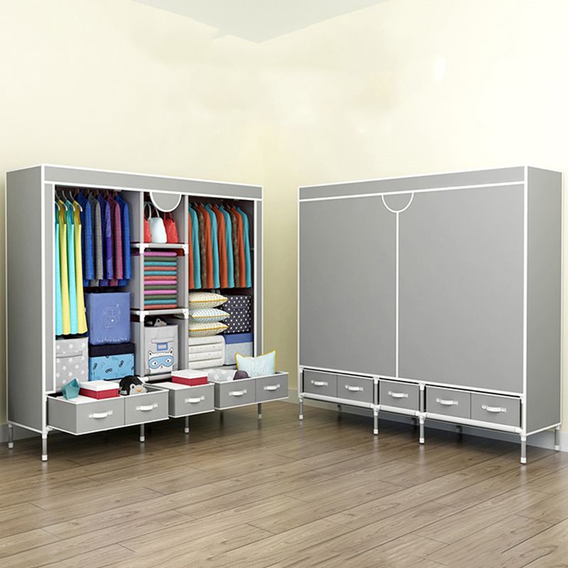 Modern Bedroom Wardrobe Armoire Steel Frame Wardrobe with Drawers Clearhalo 'Armoires & Wardrobes' 'armoires_wardrobes' 'Bedroom Furniture' 'furn' 'furn_armoires_wardrobes' 'Furniture' 1200x1200_59daa43e-6e60-4cc3-871f-7ddb9ab6aee3