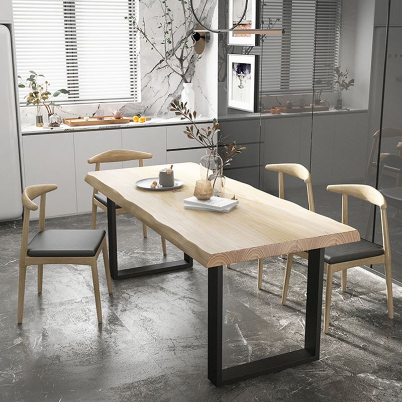 Rectangle Solid Wood Table Modern Dining Table with Metal Base and Double Pedestal for Restaurant Clearhalo ' dining_table' 'Dining Tables & Seating' 'Dining Tables' 'Furniture' 'furniture_dining_table' 'Kitchen & Dining Furniture' 'kitchen&dining_furn' 'kitchen' 'kitchen_dining_table' 1200x1200_59db5d11-4b0f-4576-b7ce-eb23c308e149