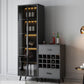 Modern Faux Wood Display Stand Glass Doors Storage Cabinet with Doors