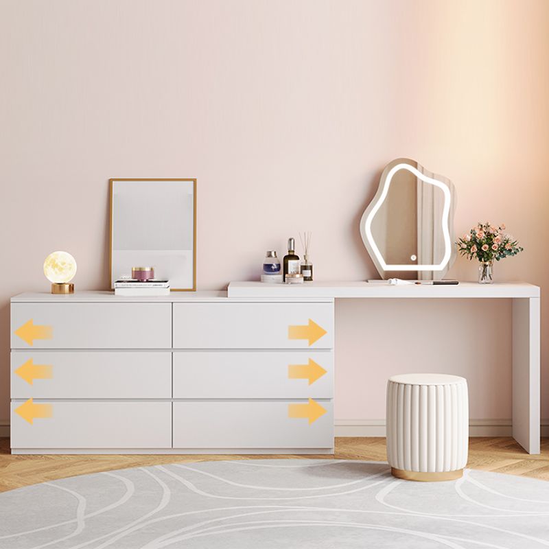 Modern With Drawer Bright White Wooden Lighted Mirror Bedroom