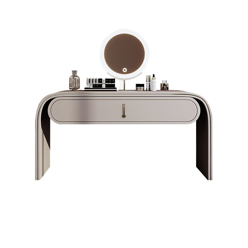 Glam Vanity Set Mirror 1 Drawers Leather Gray Standing Make-up Vanity