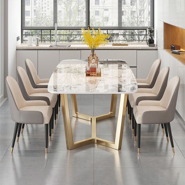 Traditional Luxury Dining Table Rectangle Sintered Stone Trestle Table with Gold Frame Clearhalo ' dining_table' 'Dining Tables & Seating' 'Dining Tables' 'furn' 'furn_dining_table' 'Furniture' 'furniture_dining_table' 'Kitchen & Dining Furniture' 'kitchen&dining_furn' 'kitchen' 'kitchen_dining_table' 1200x1200_59e06fa1-2683-49b9-8eca-0bf2b103c0ee