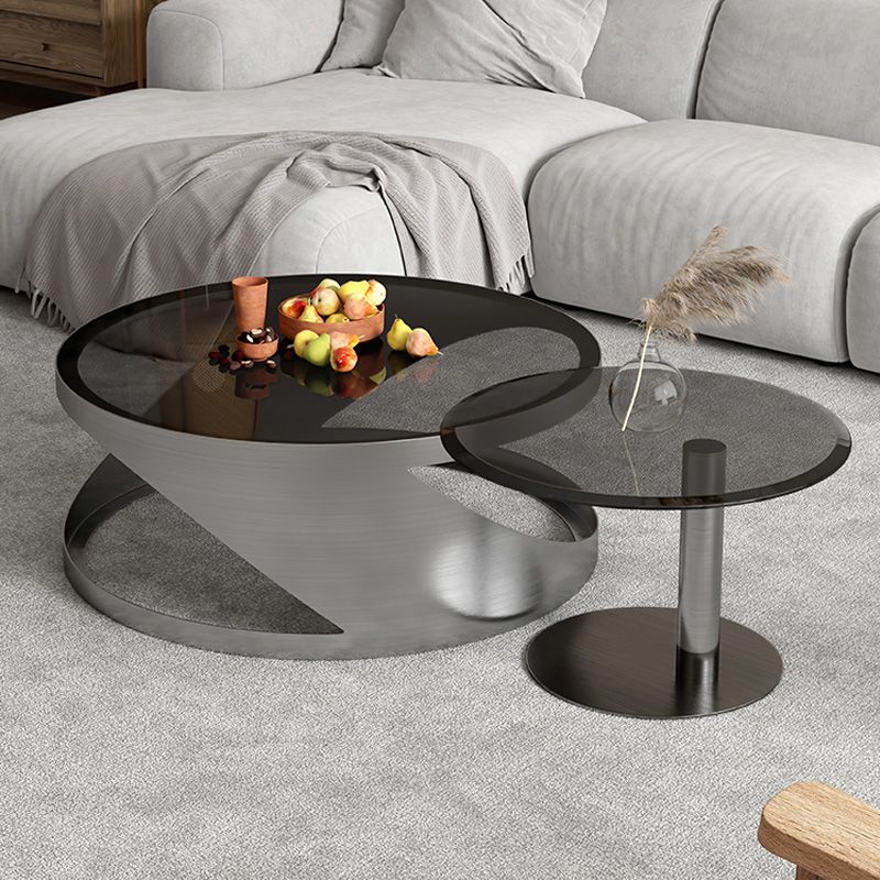 Glass Top Coffee or End Table Black Abstract Coffee Cocktail Table