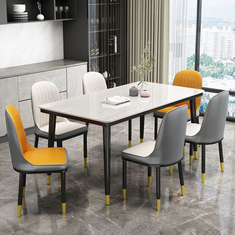 Modern White Marble Counter Table Rectangle Dining Table for Kitchen Clearhalo 'Dining Tables & Seating' 'Dining Tables' 'dining_table' 'furn' 'furn_dining_table' 'Furniture' 'Kitchen & Dining Furniture' 1200x1200_59e43100-307f-4c64-9eb9-6b5d24332b63