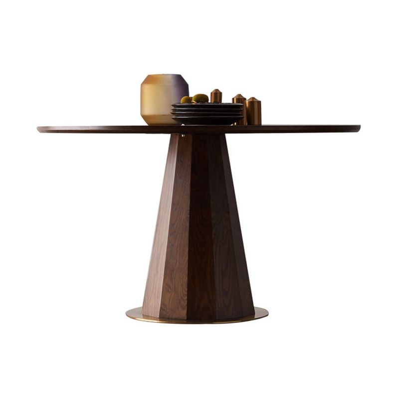 Contemporary Round Dining Room Table Brown Pine Wood Pedestal Table