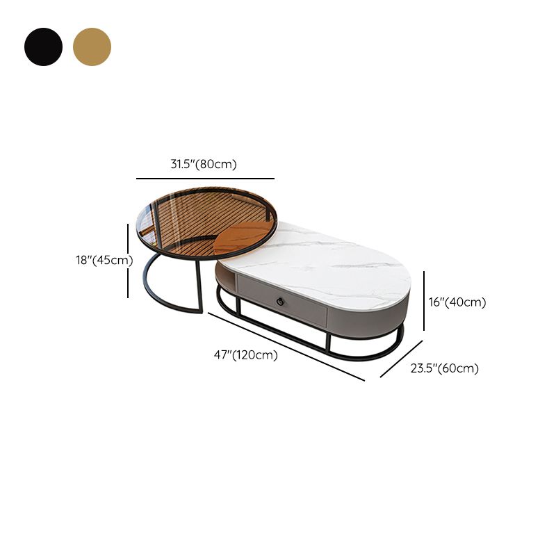 Oval Glass & Slate Coffee Table Set Frame Cocktail Table with Drawers Clearhalo 'Coffee & Accent Tables' 'Coffee Tables' 'coffee_tables' 'furn' 'furn_coffee_tables' 'Furniture' 'Living Room Furniture' 1200x1200_59f32200-4d7c-4ae0-9303-cc4f5b82a0eb