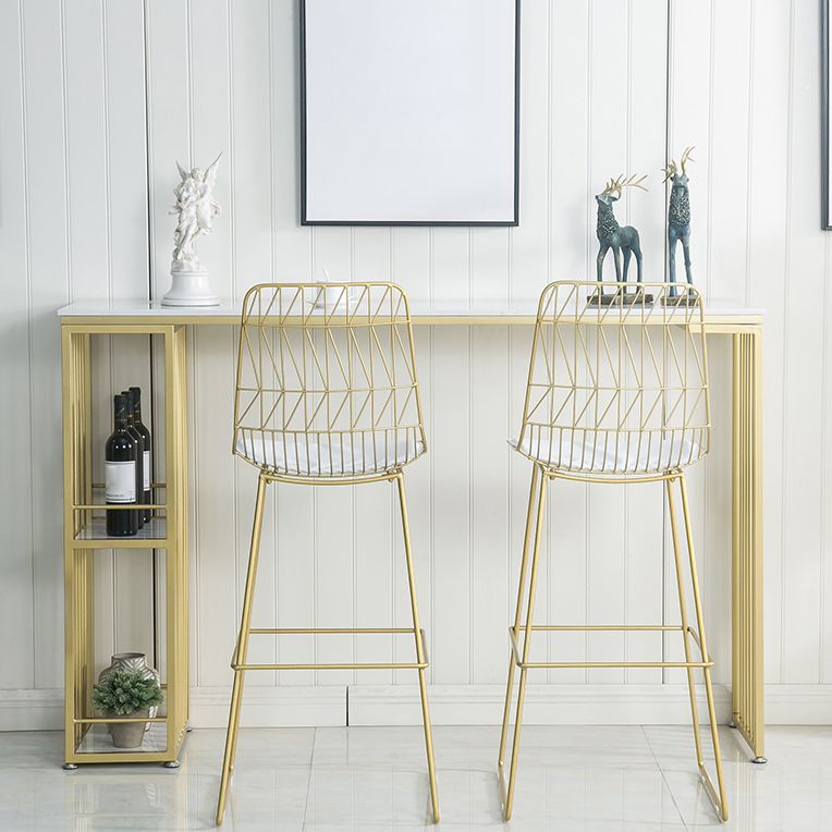 Glam Iron Bar Dining Table White Faux Marble Top Rectangle Indoor Bistro Table with Shelf Clearhalo 'Bar Furniture' 'Bar Tables' 'bar_tables' 'furn' 'furn_bar_tables' 'Furniture' 'furniture_bar_tables' 'Kitchen & Dining Furniture' 1200x1200_59fb23e2-1761-4ce8-a74a-f15d4aaa6068