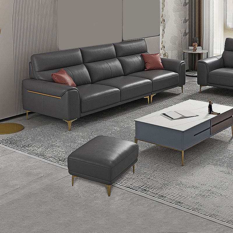 Dark Gray Genuine Leather Sofa and Chaise Pillow Top Arm Sectional for Living Room Clearhalo 'furn' 'furn_sectionals' 'Furniture' 'furniture_sectionals' 'Living Room Furniture' 'Sectionals' 1200x1200_59fcf034-55bf-4712-8b93-48c2a7acff89