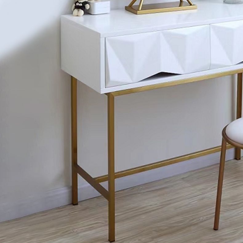 Glam Wood Vanity Table in White 31.5" H Dressing Table with Mirror and Stool