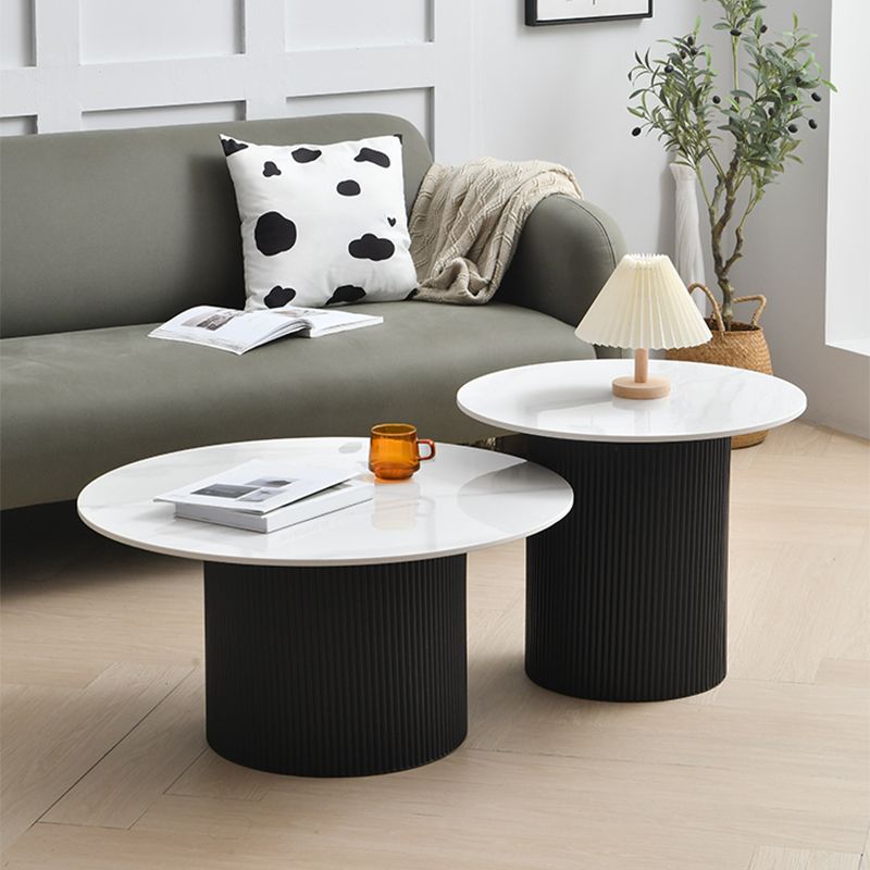 Slate Round Coffee Table Pedestal Cocktail Table Set in White Clearhalo 'Coffee & Accent Tables' 'Coffee Tables' 'coffee_tables' 'furn' 'furn_coffee_tables' 'Furniture' 'Living Room Furniture' 1200x1200_59ffeff3-1d6b-4b43-b249-de8ed2e94dde