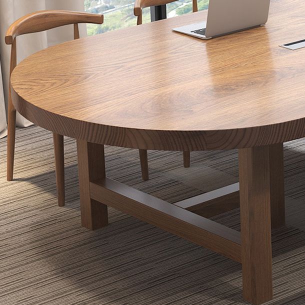 Oval Writing Desk Solid Wood Contemporary Style Office Meeting Desk