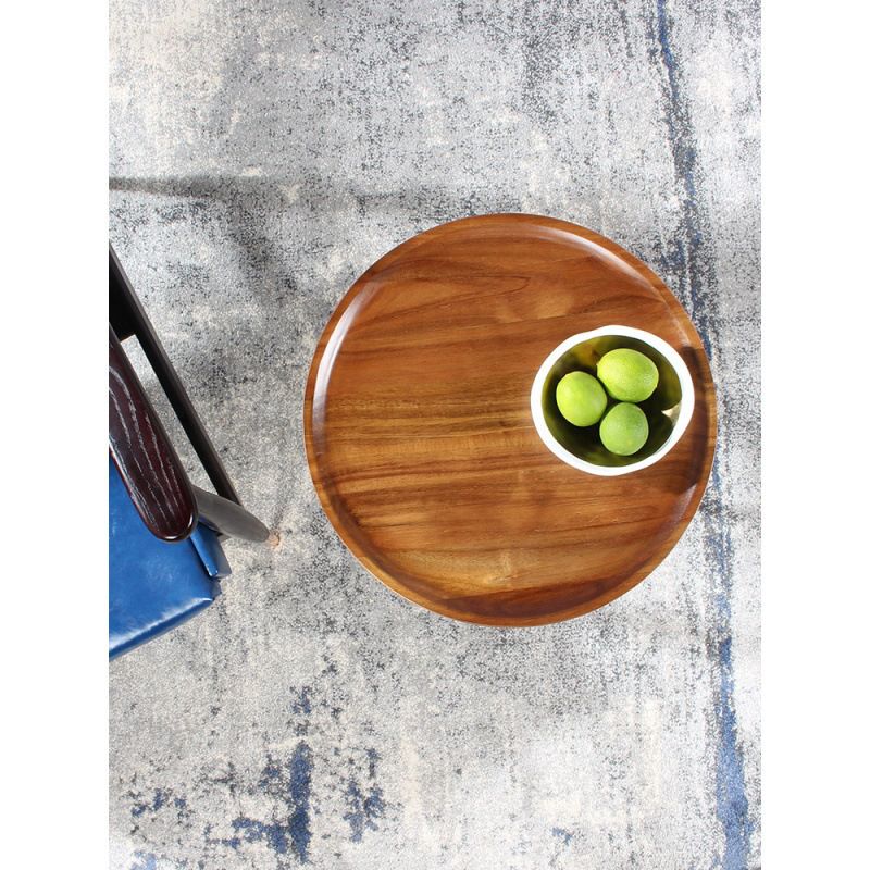 Mid-Century Modern Solid Wood Top End Table Marble Pedestal Sofa Side Table