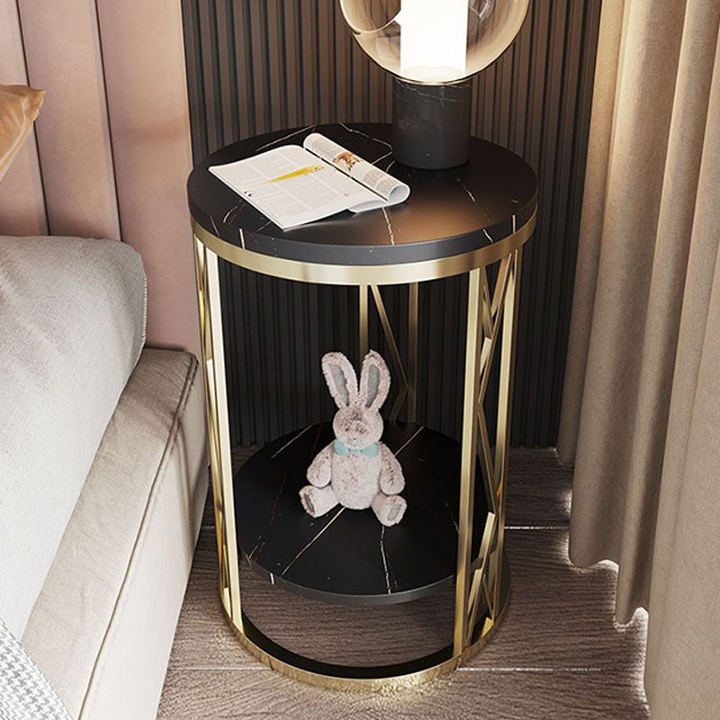 12,65-Zoll großer 2-Shelf-Nachttisch zeitgenössischer Stein-Top-Nachttisch